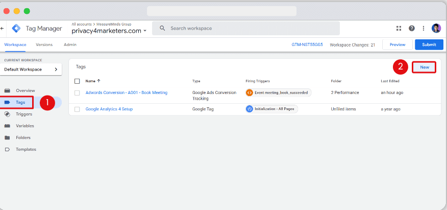 Creating a new tag from GTM