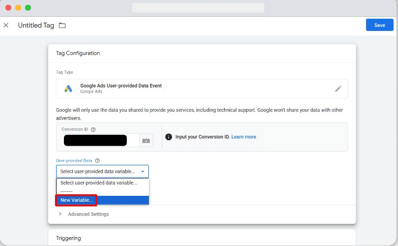 New variable option for user-provided data