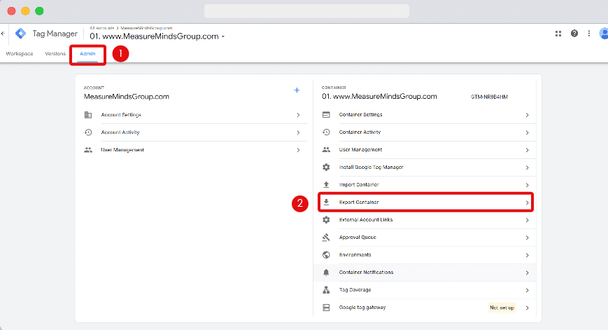 Exporting the GTM container with the correct tag, trigger & template