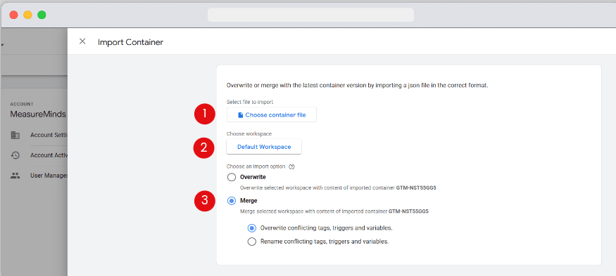 Steps to import a GTM container