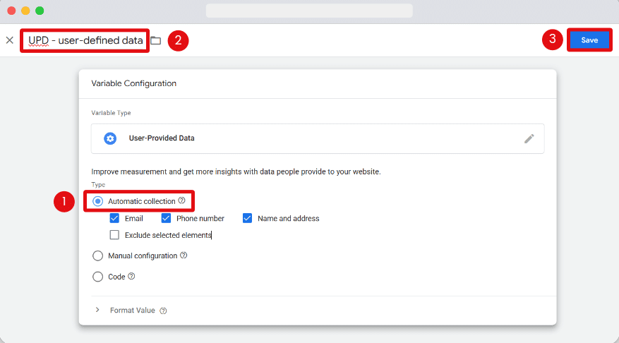 Steps to set automatic user-provided data variable