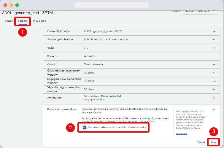 Way to enable enhanced conversion
