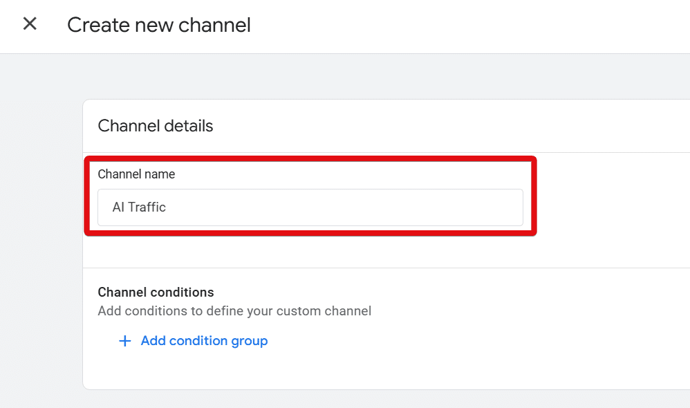 Section to give new traffic channel a name highlighted