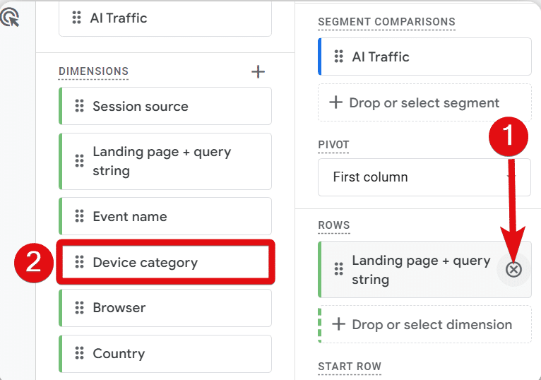 Selecting device category as the dimension in a ga4 exploration report