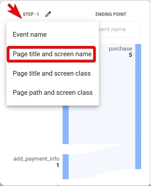 Selecting page name and screen class for the step 1