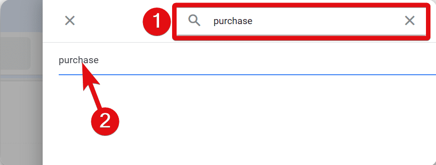 Selecting purchase as the event name