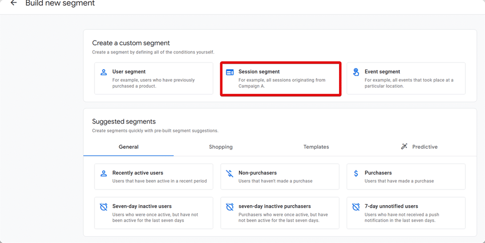 Session segment button is hightlighted