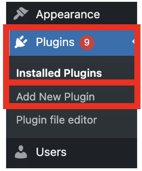 Option to add new plugin in wordpress highlighted