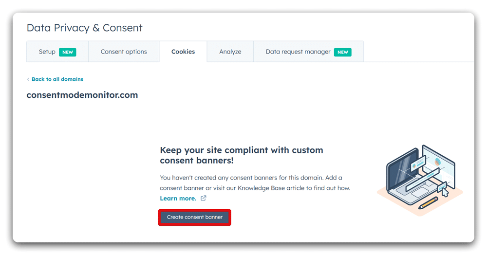 Button to create consent banner in hubspot