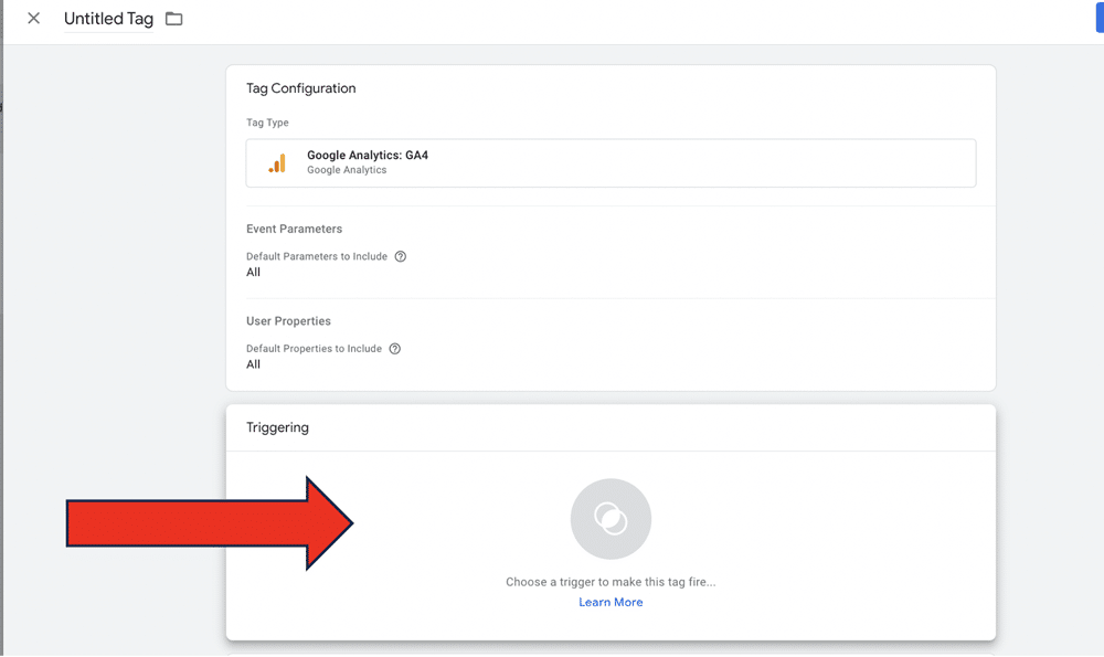Trigger section highlighted for a google analytics event tag