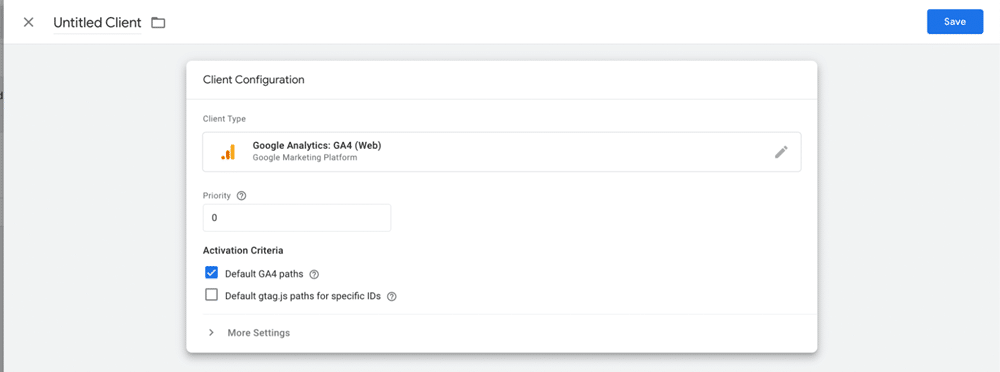 Creating a client for google analytics in server-side tag manager