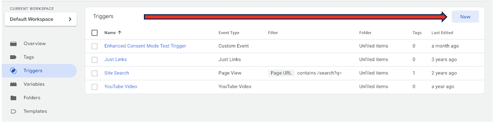 Button to create new triggers highlighted