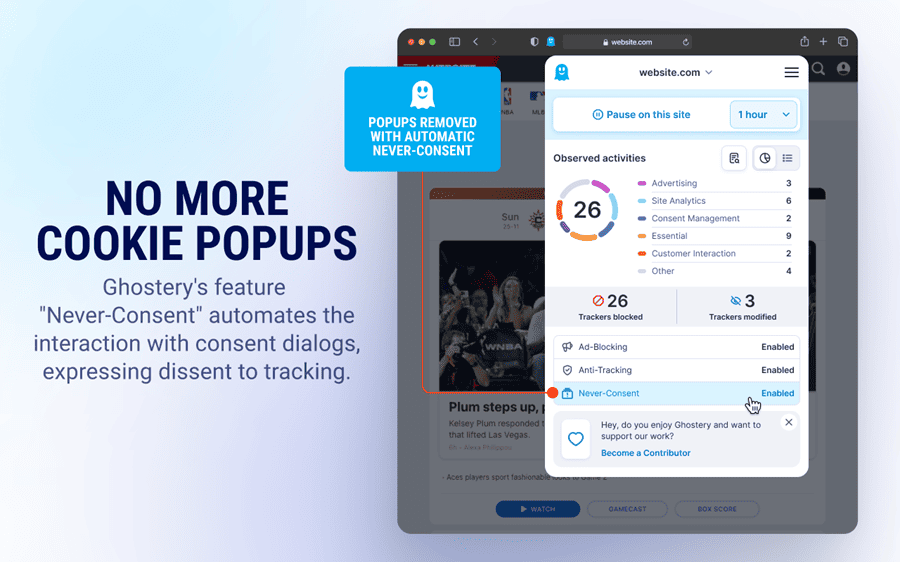 Cookie blocker of Ghostery AdBlocker for Privacy