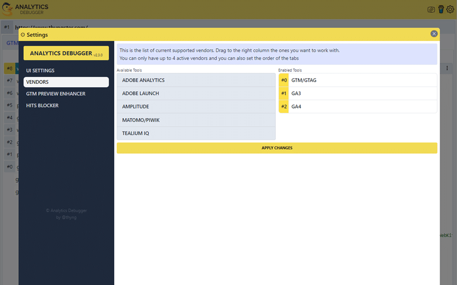 Screenshot from Analytics debugger