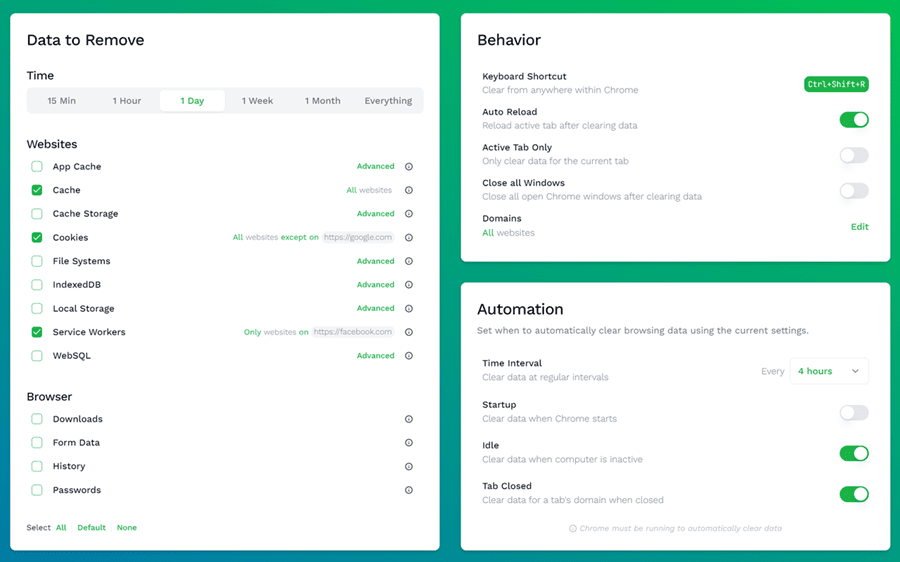Screenshot of Clear Cache extension